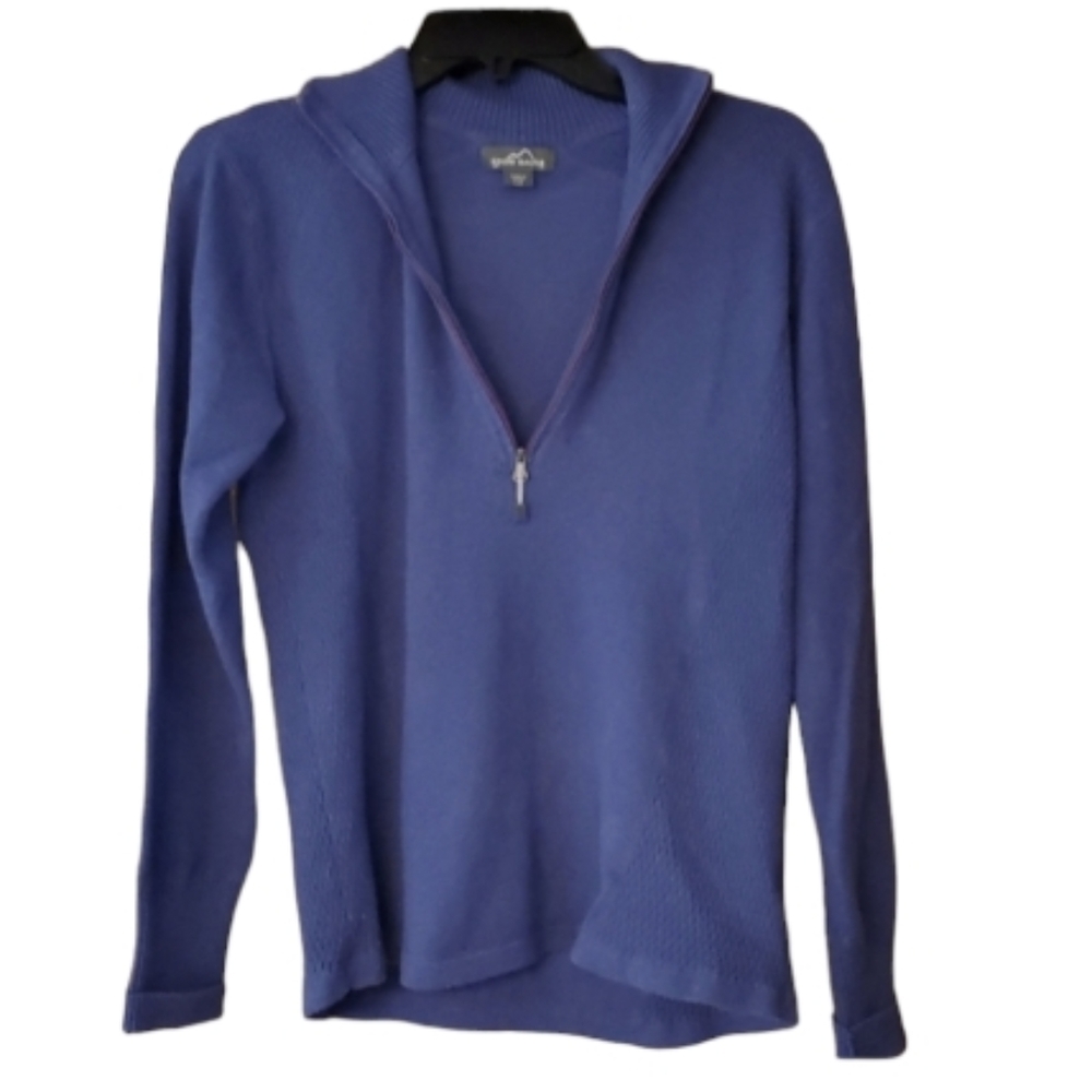 Eddie Bauer Womans Blue Quarter Zip Pullover Top Size Large